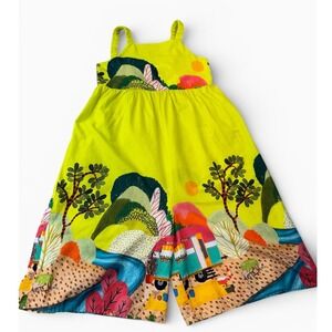 Precoce Girls Yellow Landscape Print Wide Leg Cotton Jumpsuit Size 12